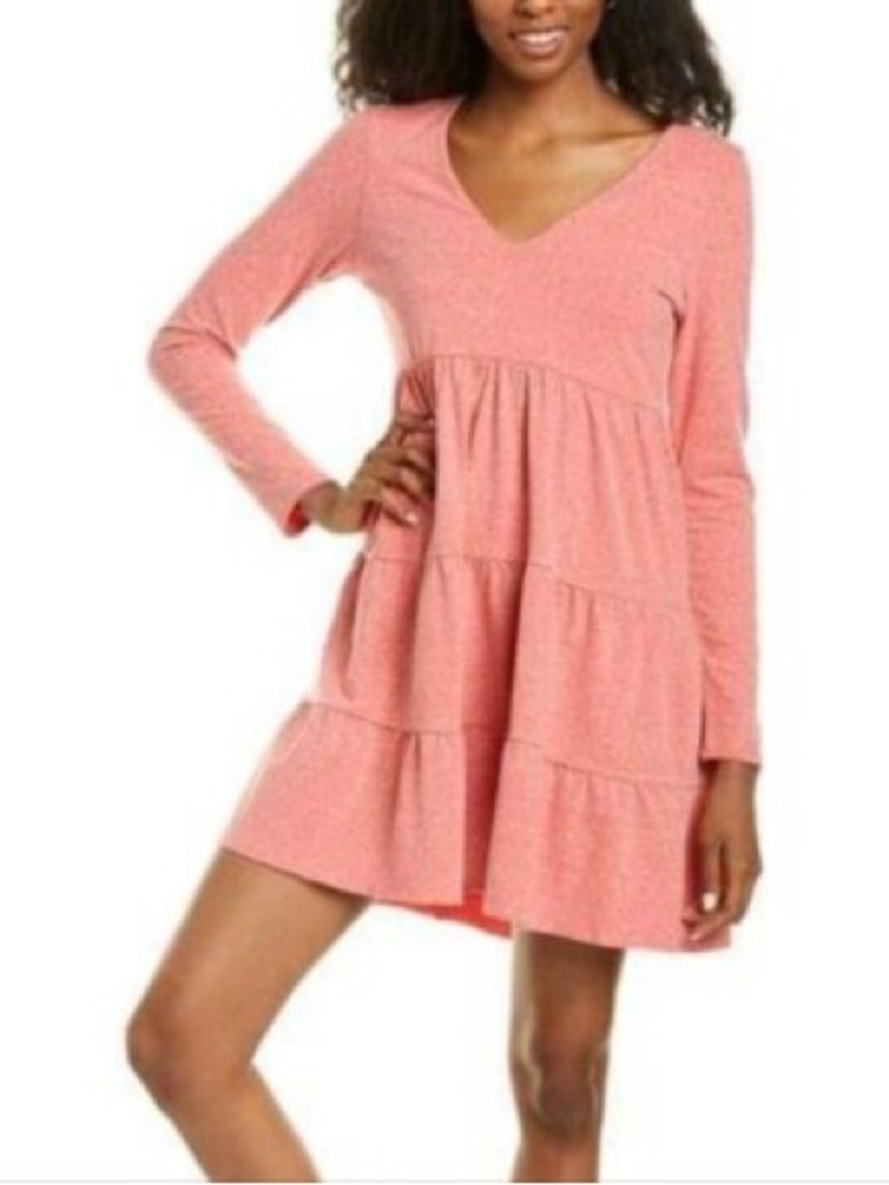 BP. Nordstrom Long Sleeve Tiered Baby Doll Dress in Red Poinsettia Size Small